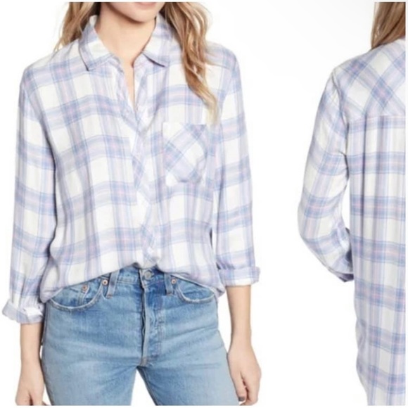 Rails Hunter Button Down Top White Lavender Blue - Picture 1 of 6